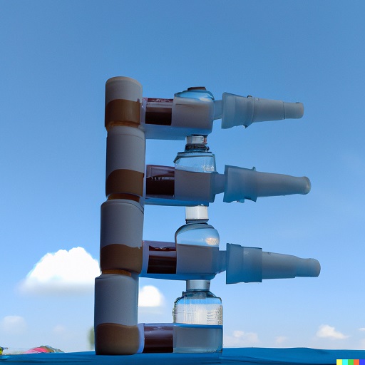 ein Foto von drei übereinander gestapelten Insulinflaschen mit blauem Himmel im Hintergrund