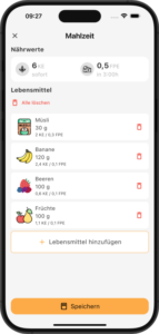 Screenshot vom Nährwertrechner im GlucoHelper